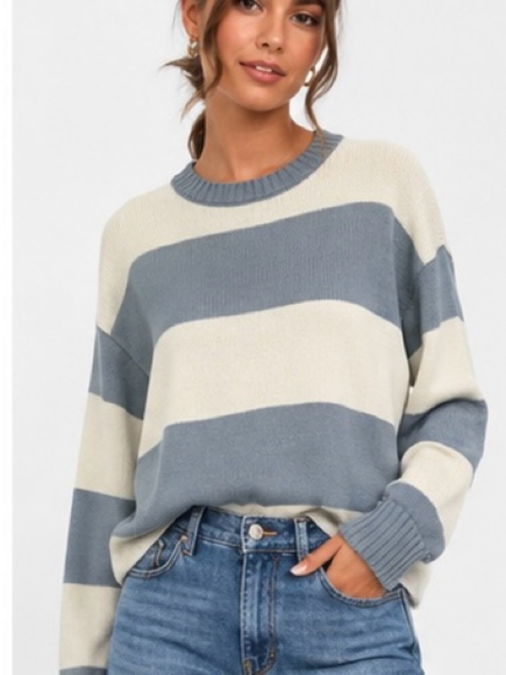 Moon & Madison Striped Knit Crewneck Sweater | NWT | XS Oversized